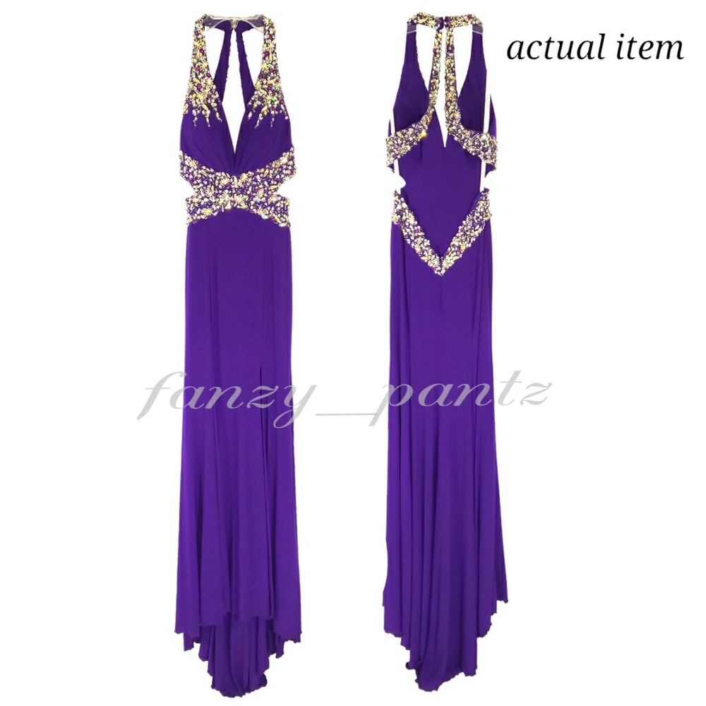 Tony Bowls prom dress cut out rhinestone purple 0 - Picture 4 of 7